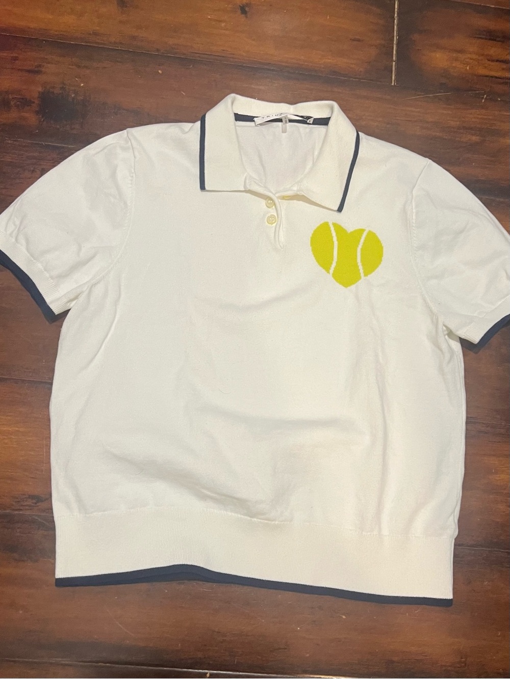 Trina Turk White Polo with Yellow Tennis Heart and Navy Trim Accents
